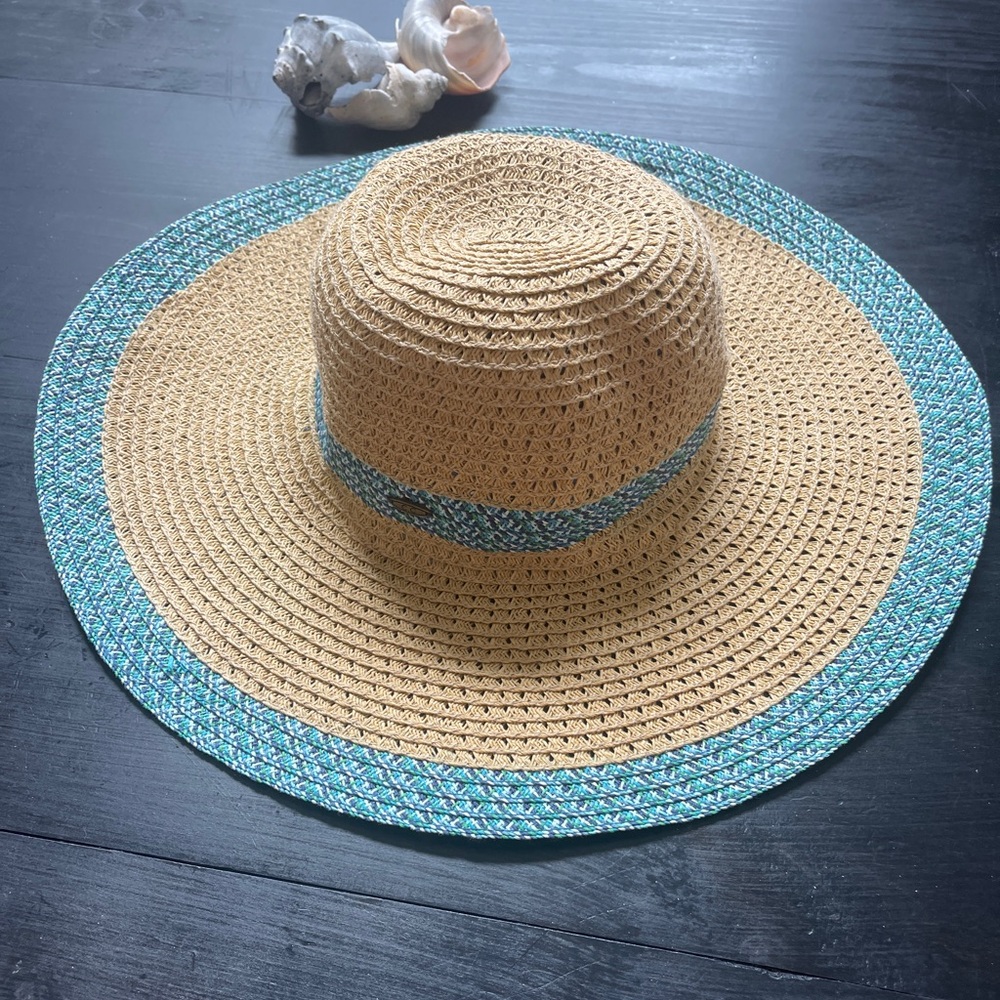 C.C Tan and Blue Sun Hat with Wide Brim